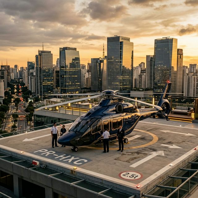 Helicopter over city